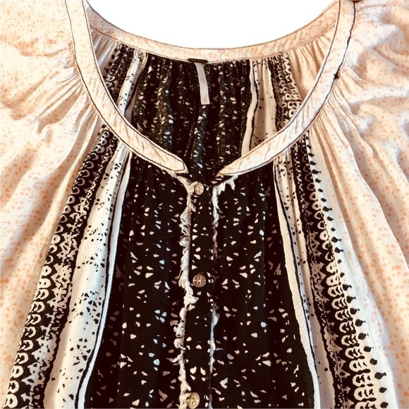 FREE PEOPLE WOMENS LIGHTWEIGHT BOHO TOP IN LIGHT ORANGE, WHITE AND BLACK SIZE S - Picture 11 of 14